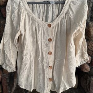 Cream Linen Button-Up Women's Top